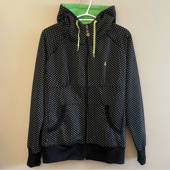 Volcom Black & White Rain Drop Hoodie w Green Lining & High Neck - Picture 2 of 16